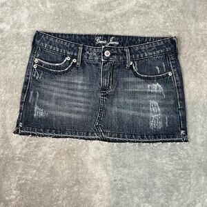 Guess Jeans Low Rise Denim Micro Mini Skirt Women's 26 Distressed Raw Hem Y2K
